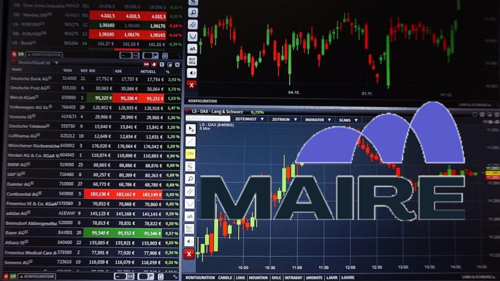 logo Maire e chart di trading