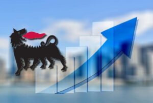 grafico al rialzo e logo Eni