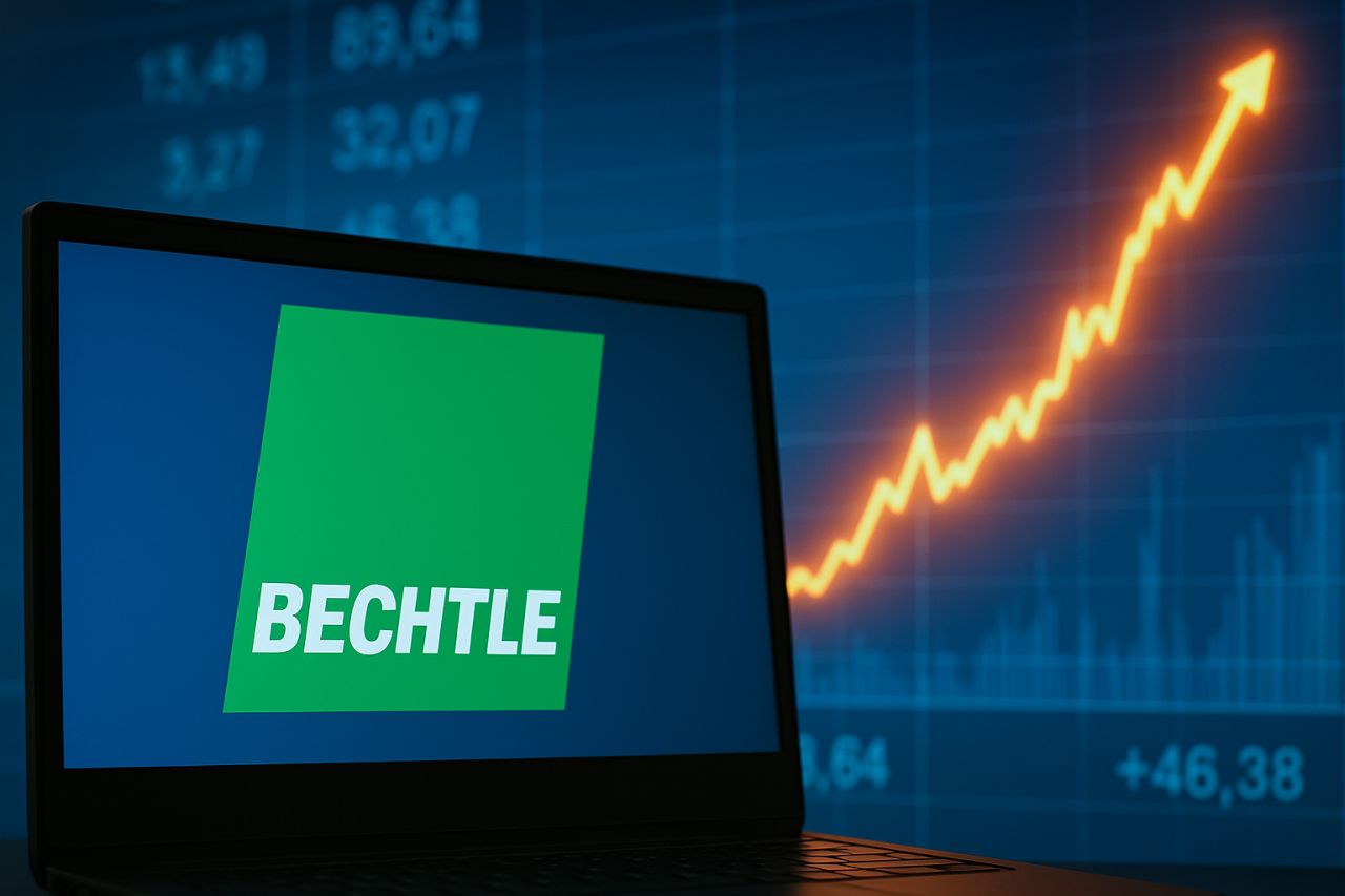 uno schermo con la scritta Bechtle e un grafico finanziario sullo sfondo