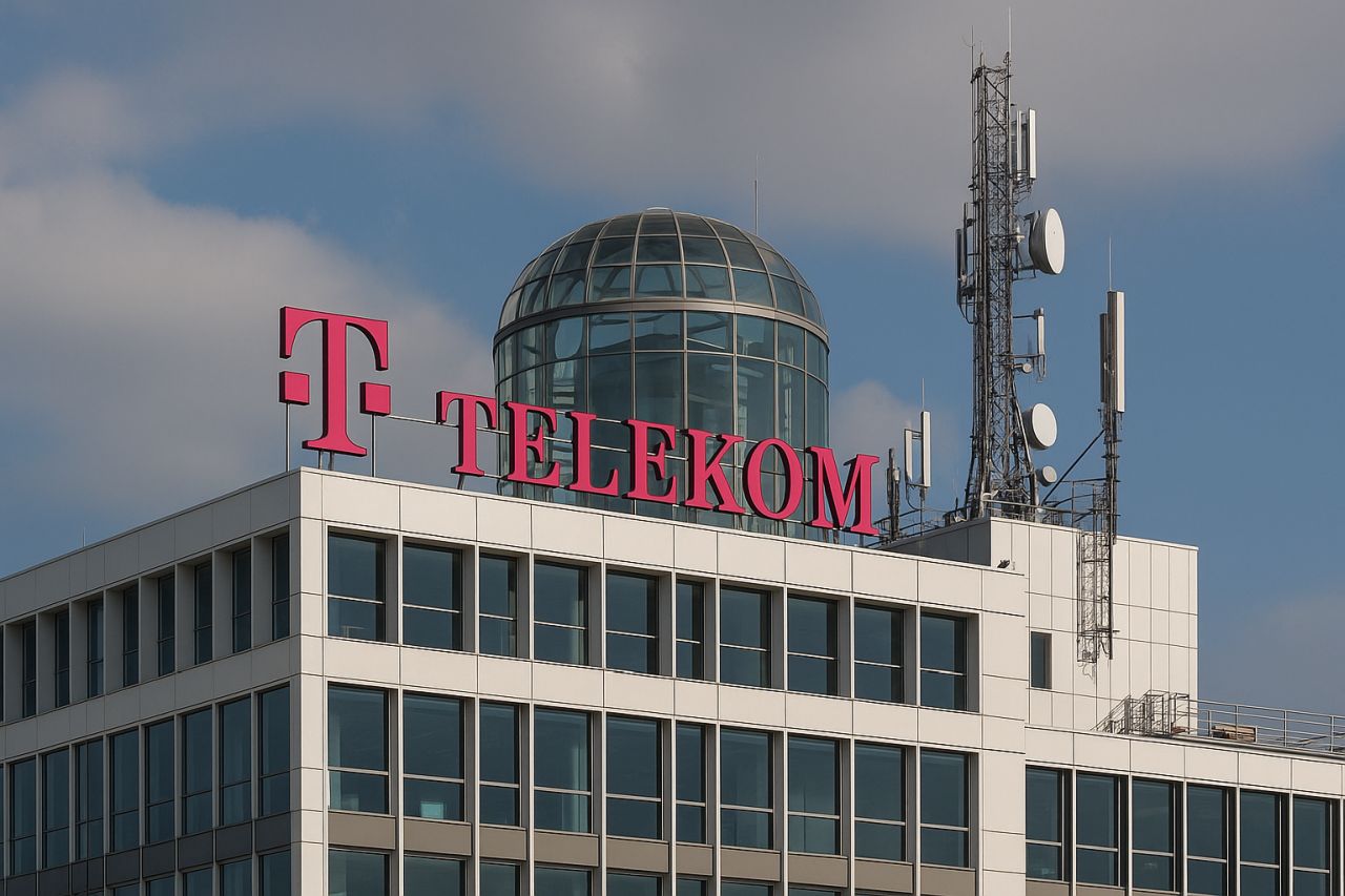 Un edificio con la scritta Telekom in cima