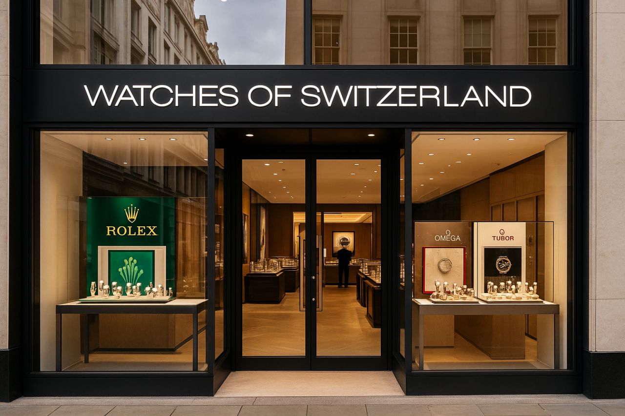 Un punto vendita con la scritta Watches of Switzerland sull'entrata