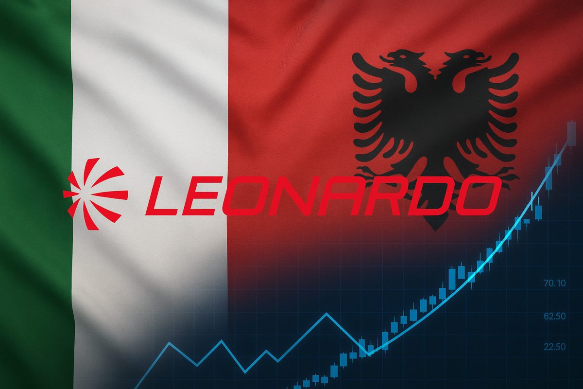 bandiera Italia Albania e logo Leonardo
