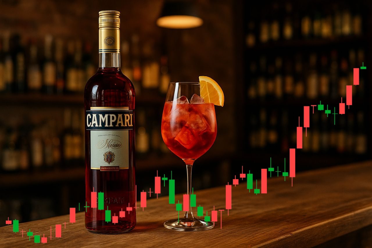 grafico a candele e bottiglia di campari