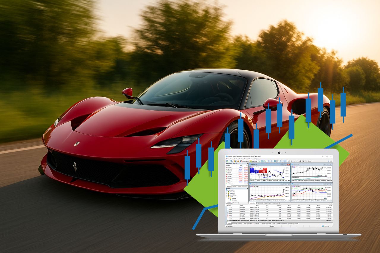 auto Ferrari e grafico a candele