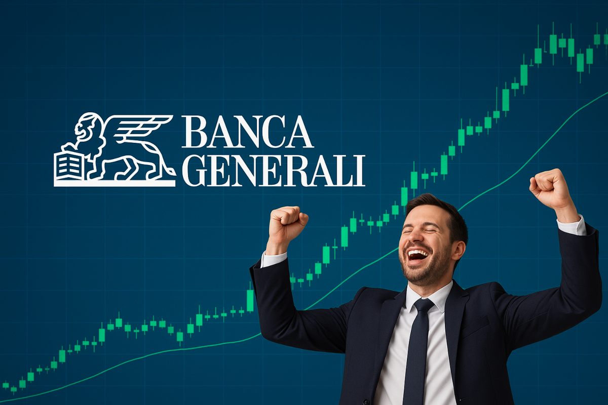 trader che esulta e logo Banca Generali