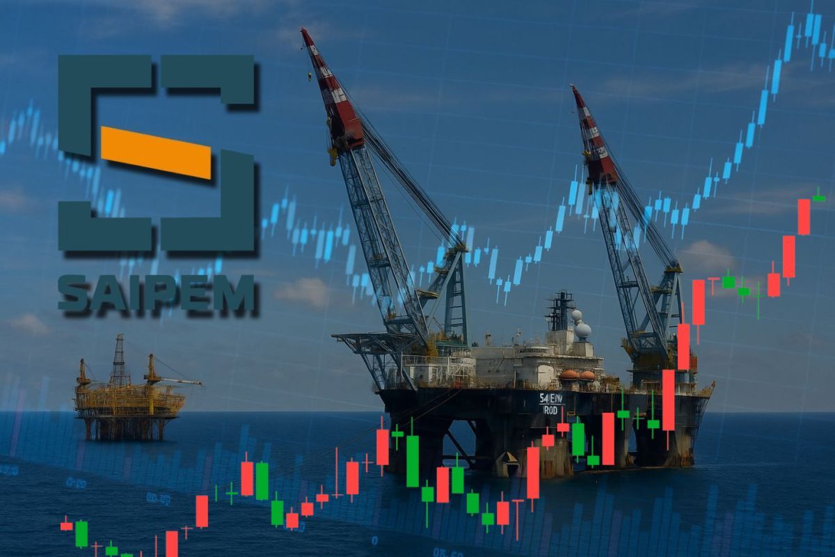 piattaforma petrolifera e logo Saipem