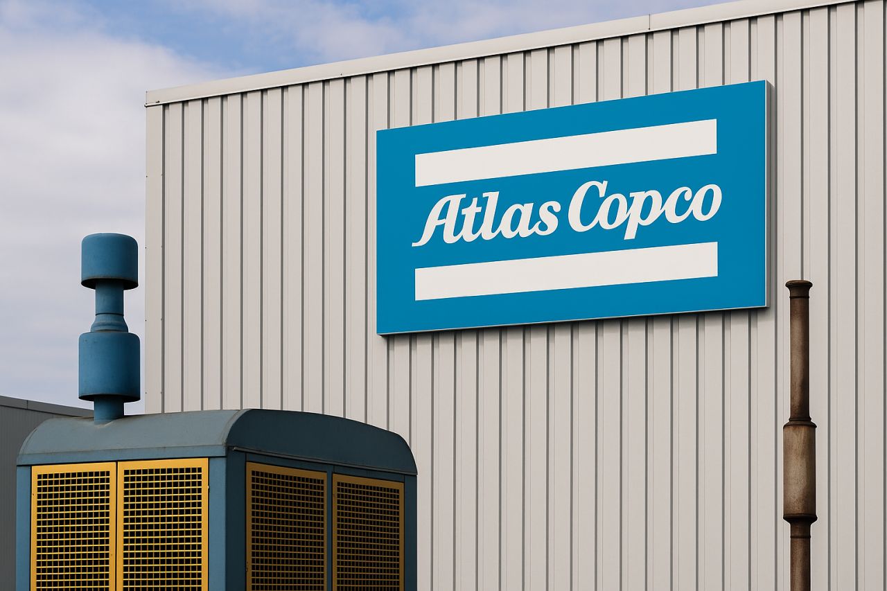 Un container con la scritta Atlas Copco