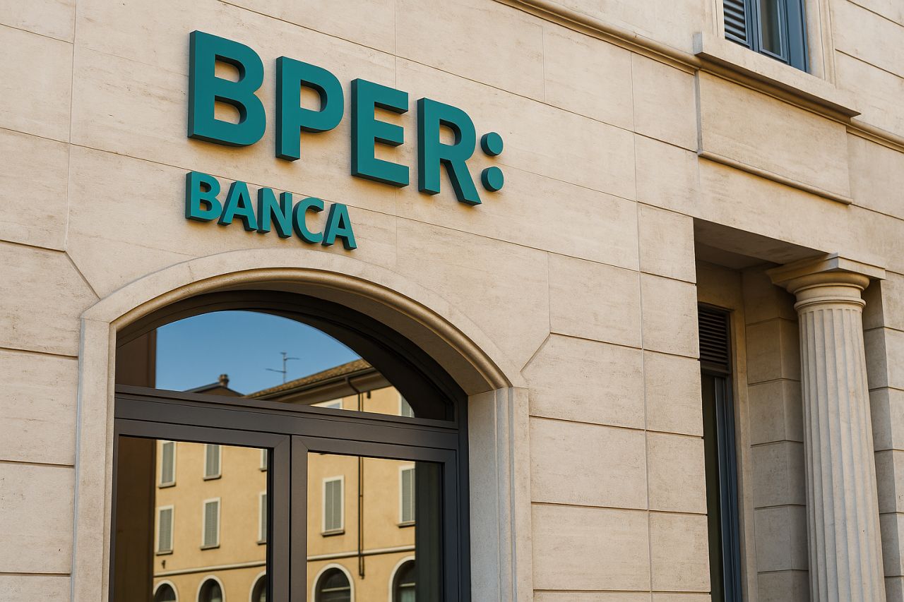 La scritta BPER Banca sulla parete di un edificio