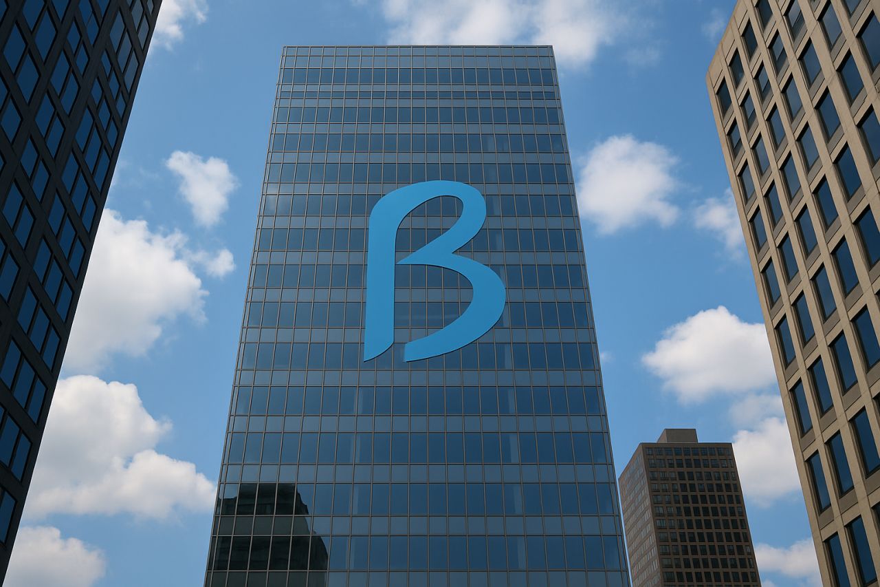 Il logo di Bilfinger sulla facciata di vetro di un grattacielo