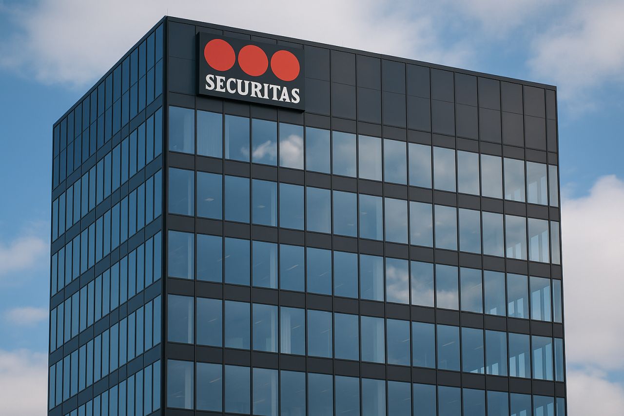 Un palazzo con la scritta Securitas in cima