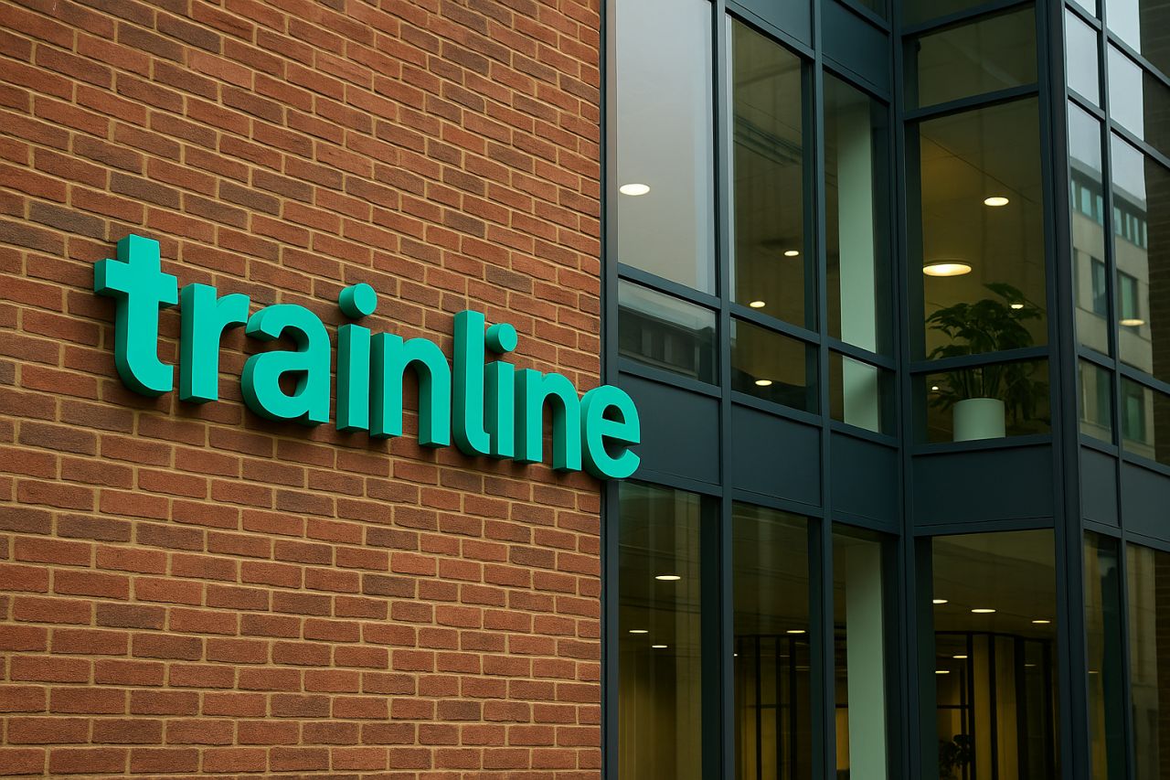 La scritta Trainline sulla parete di un edificio