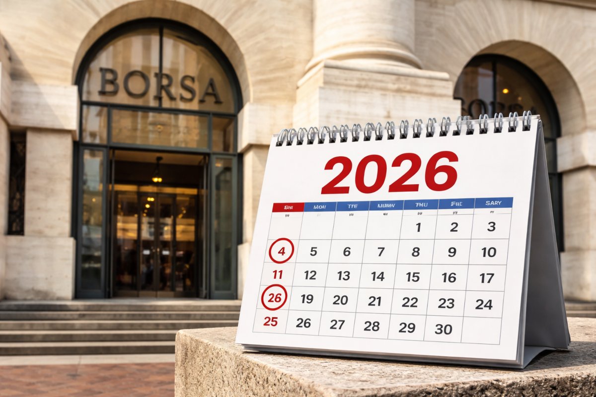 ingresso della borsa di Milano e calendario da tavolo