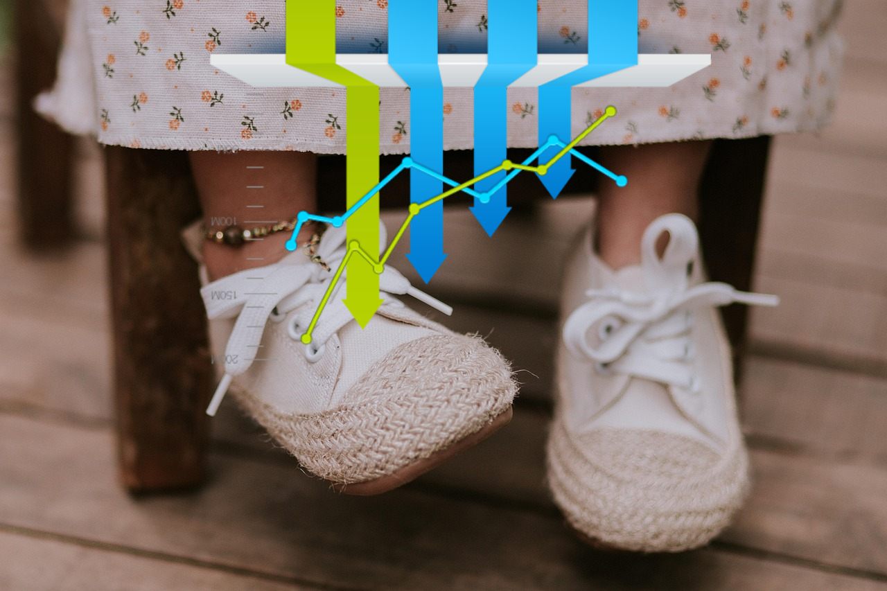 scarpe e grafico al ribasso