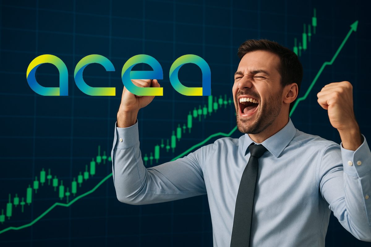 trader felice e logo Acea