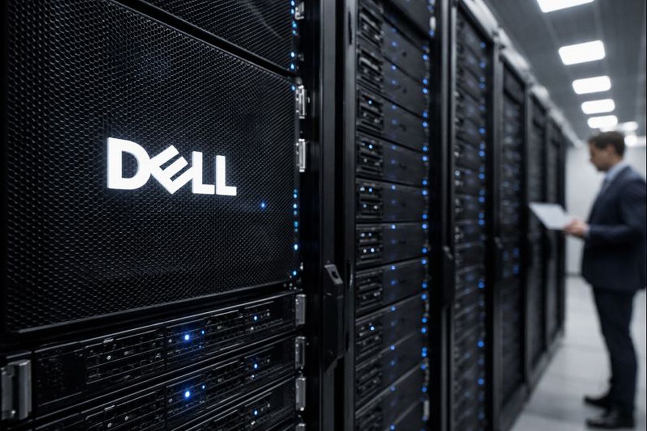 Un data center con il logo Dell su alcune apparecchiature