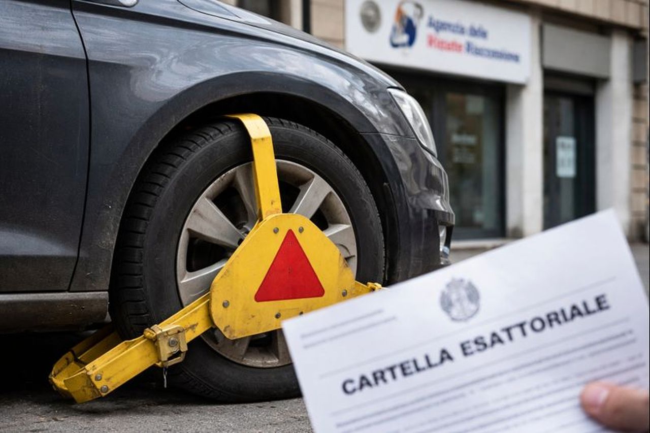 La ruota di un'automobile con le ganasce per fermo amministrativo