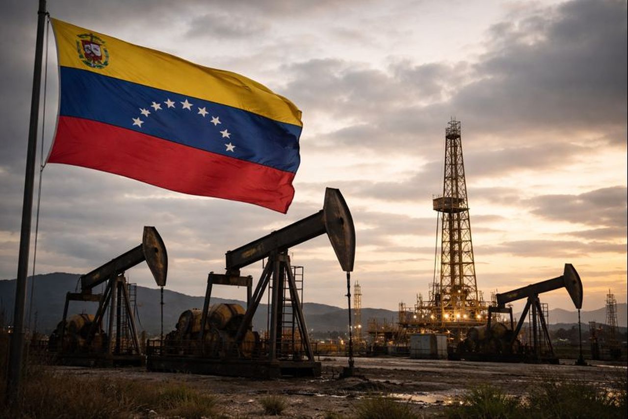 Alcune trivelle e la bandiera del Venezuela in primo piano