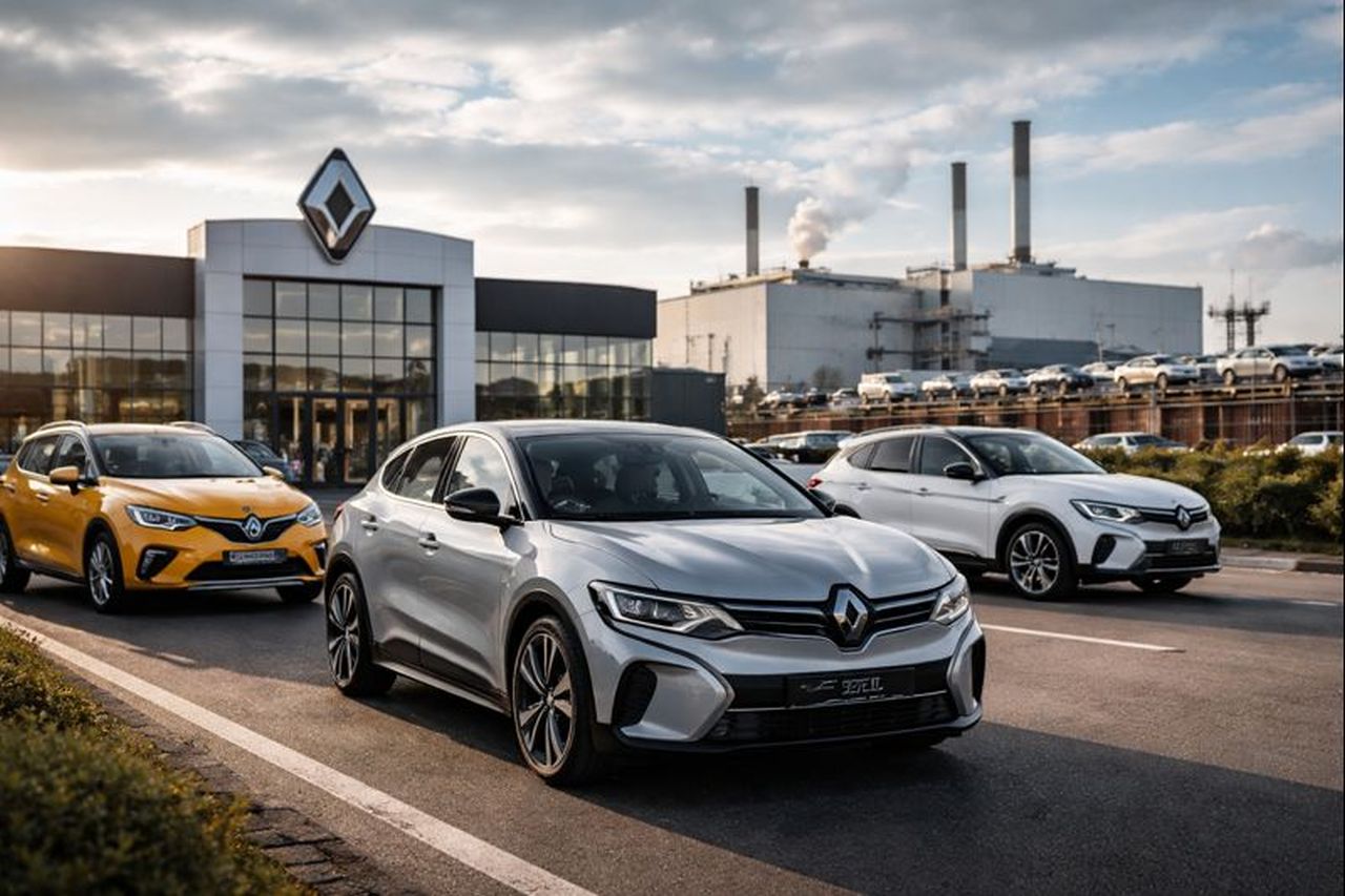 Auto Renault parcheggiate davanti a uno stabilimento del marchio francese
