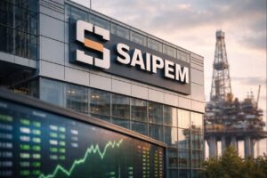 Logo Saipem in grande sulla parete di un edificio