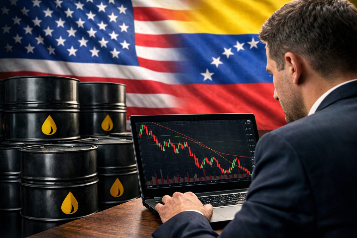 trader in azioni e bandiera Usa e Venezuela