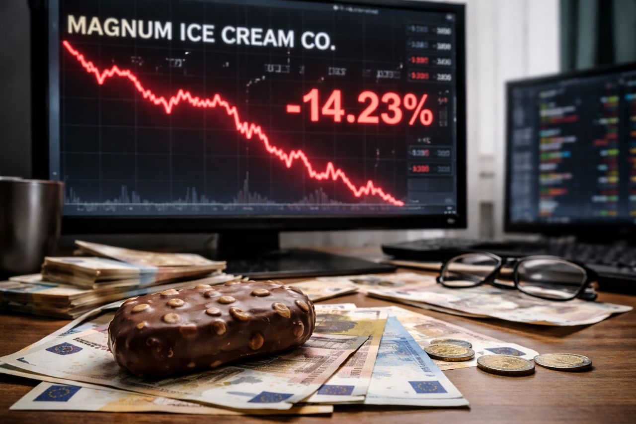 Uno schermo con un grafico finanziario in discesa