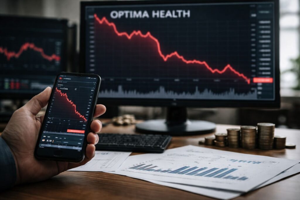 Uno schermo che mostra un grafico in rosso e la scritta Optima Health