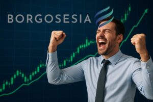 trader felice e logo Borgosesia