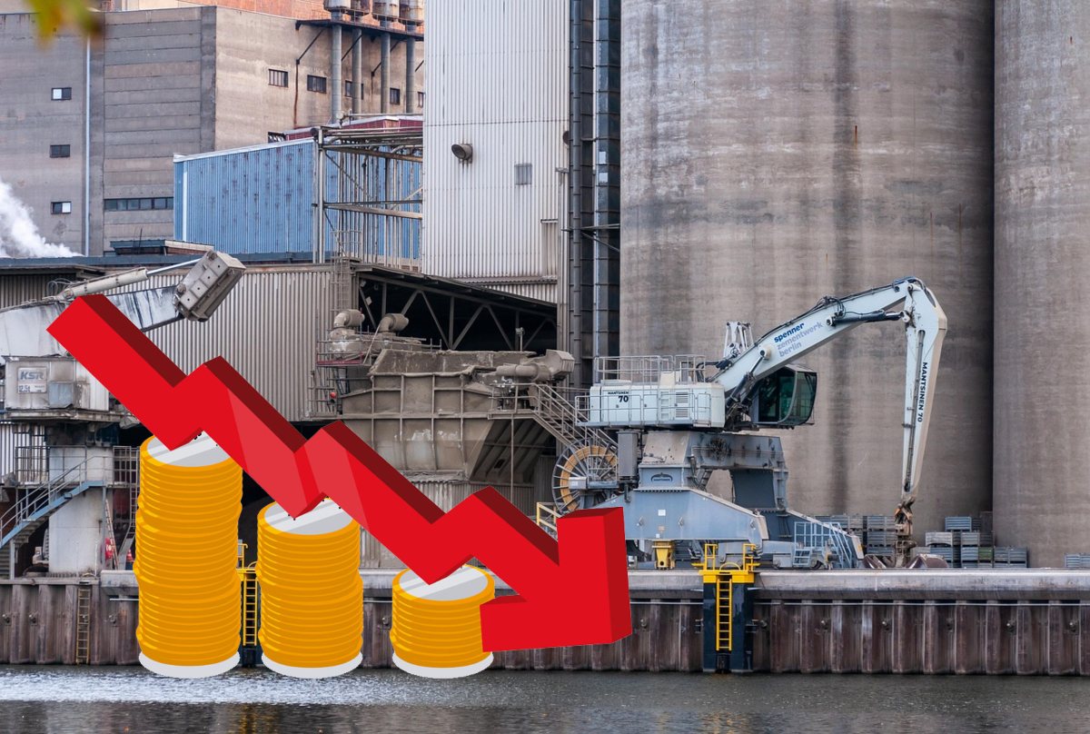 cementificio con grafico al ribasso