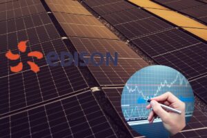 pannelli solari e grafico di borsa