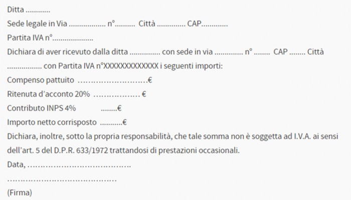 Prestazione Occasionale 2019 Ricevuta Fac Simile