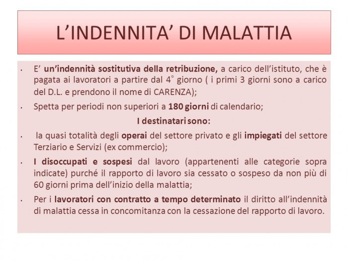 Indennità di malattia Indennità di malattia