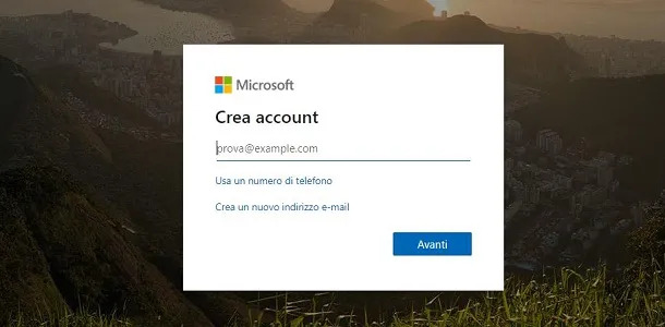Creazione account Microsoft